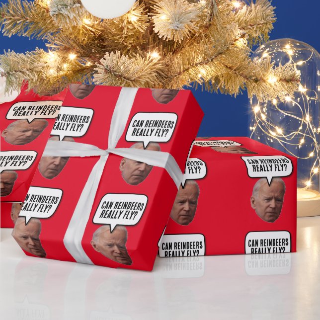 JOE BIDEN CHRISTMAS CONFUSED REINDEERS FLY? WRAPPING PAPER (Holidays)