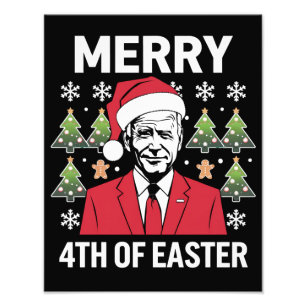 Joe Biden Christmas Santa Hat Merry 4th Of Easter  Photo Print