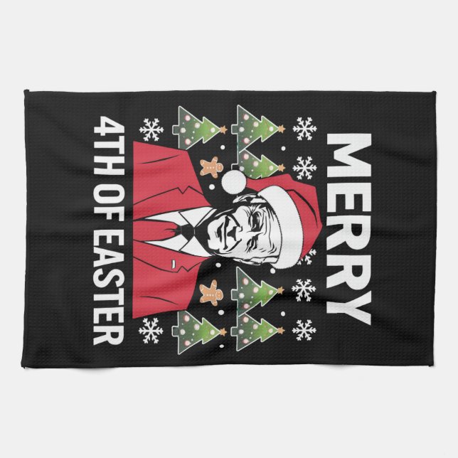 Joe Biden Christmas Santa Hat Merry 4th Of Easter  Tea Towel (Horizontal)