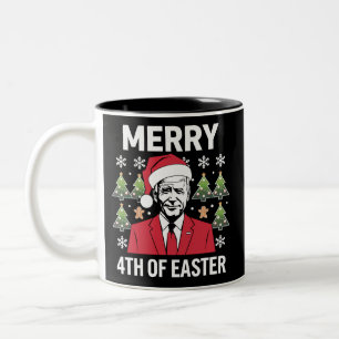 Joe Biden Christmas Santa Hat Merry 4th Of Easter Two-Tone Coffee Mug