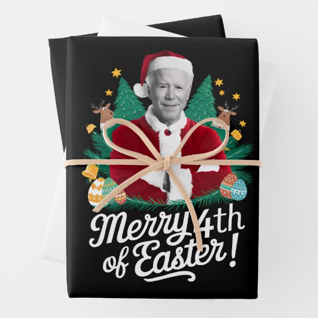 Joe Biden Christmas Santa Merry 4th Of Easter Xmas Wrapping Paper Sheet (In situ)