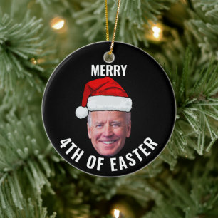 Joe Biden Face Santa Happy 4th Of Easter Christmas Ceramic Tree Decoration
