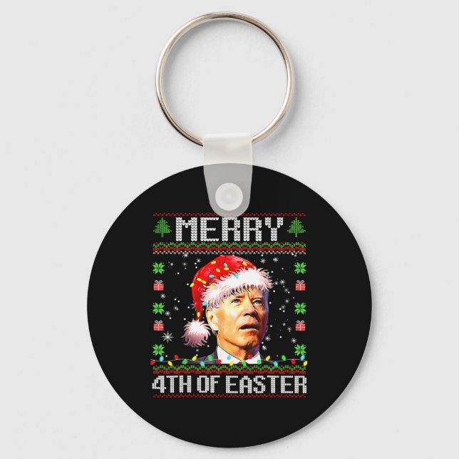 Joe Biden Happy 4th Easter Ugly Christmas Sweater  Key Ring (Front)