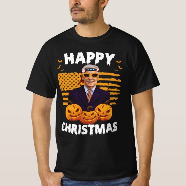 Joe Biden Happy Halloween American Flag Pumpkin T- T-Shirt (Front)