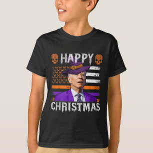 Joe Biden Happy Halloween Happy Christmas Us Flag  T-Shirt