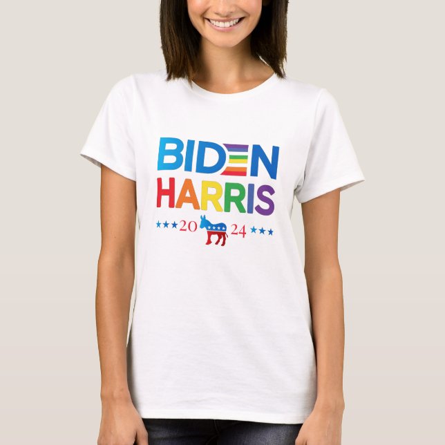 Joe Biden Kamala Harris 2024 Rainbow Gay Pride T-Shirt (Front)
