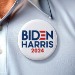 Joe Biden Kamala Harris 2024 Red white blue 6 Cm Round Badge<br><div class="desc">The classic Biden Harris 2024 design will stand out when you wear this for a rally or a party. This is a simple design that is bold and can be read easily. A modern, minimal design featuring Biden for President and Kamala Harris for Vice President with a couple stars and...</div>
