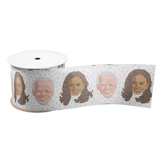 Joe Biden & Kamala Harris Heads Ribbon Satin Ribbon