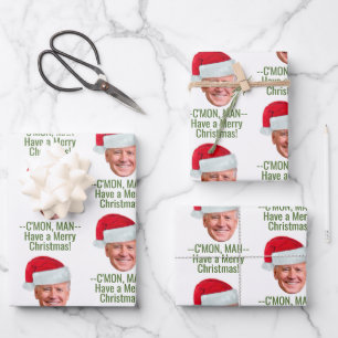 Joe Biden Kamala Harris Joe Santa Hat - C'mon Man Wrapping Paper Sheet