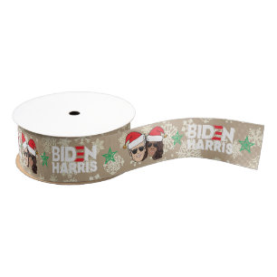 Joe Biden Kamala Harris Taupe Christmas Gifting Grosgrain Ribbon