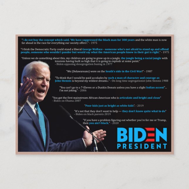 Joe Biden Quotes on Race Postcard (Front)