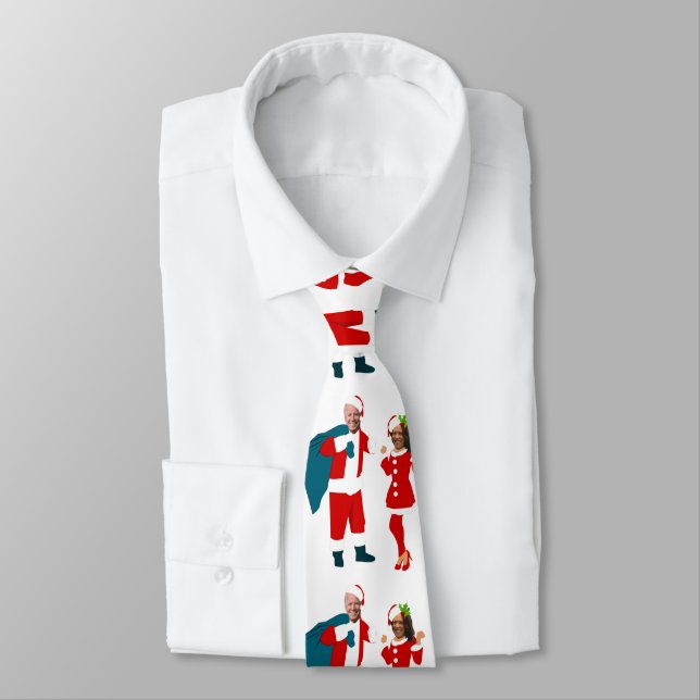 joe biden santa kamala harris blue christmas tie (Tied)