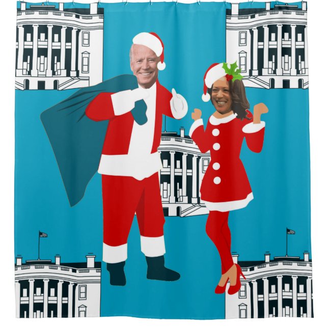 joe biden santa kamala harris blue white house shower curtain (Front)