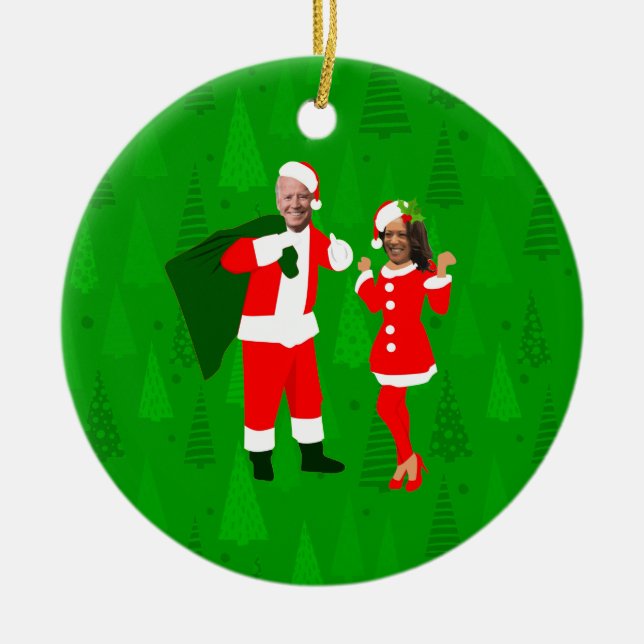 joe biden santa kamala harris christmas trees ceramic tree decoration (Front)