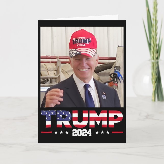 Joe Biden Wearing A Trump Hat  Card (Front)