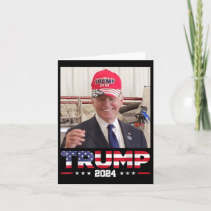 Joe Biden Wearing A Trump Hat  Card