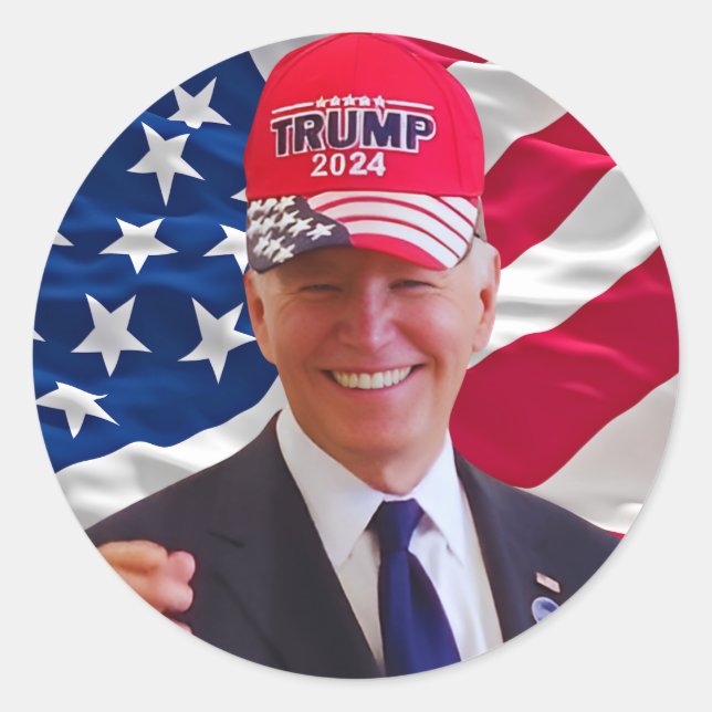 Joe biden Wearing A Trump Hat Classic Round Sticker (Front)