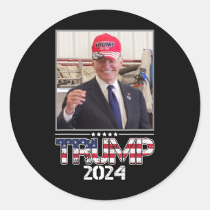 Joe Biden Wearing A Trump Hat Election 2024 Funny Classic Round Sticker