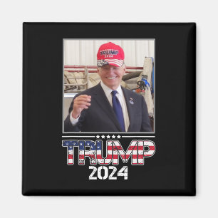 Joe Biden Wearing A Trump Hat Election 2024 Funny Magnet