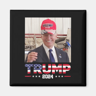 Joe Biden Wearing A Trump Hat Magnet