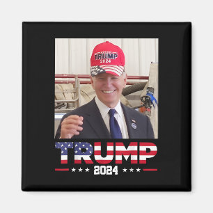 Joe Biden Wearing A Trump Hat Magnet