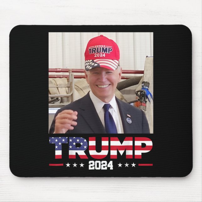 Joe Biden Wearing A Trump Hat  Mouse Pad (Front)