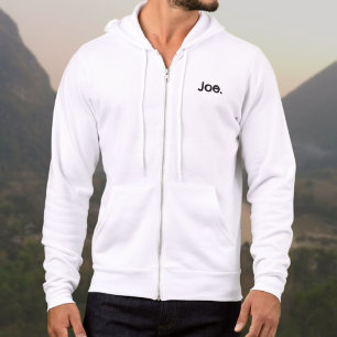 Joe. Name Word in black lettering on white Hoodie