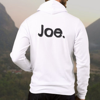 Joe. Name Word in black lettering on white Hoodie