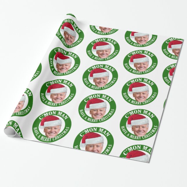 Joe Santa Hat - C'mon Man Have a Merry Christmas Wrapping Paper (Unrolled)