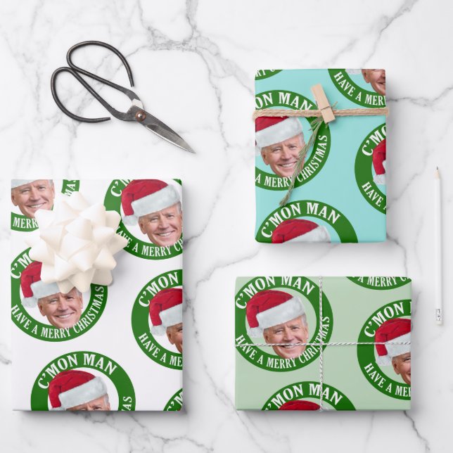 Joe Santa Hat - C'mon Man Have a Merry Christmas Wrapping Paper Sheet (Front)