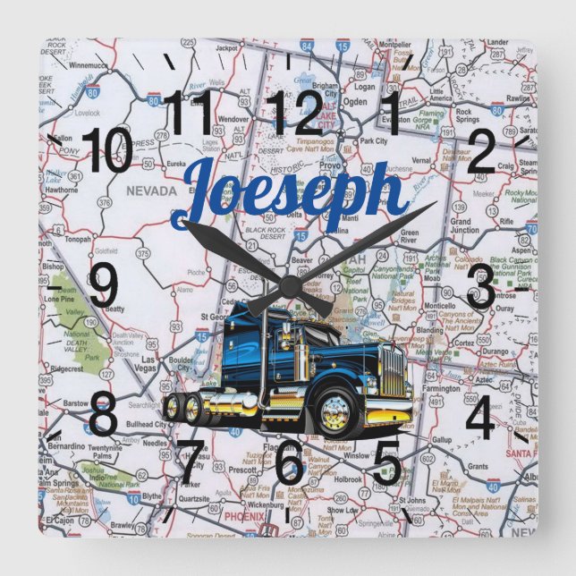 Joeseph's Trucking Road Map Square Wall Clock (Front)