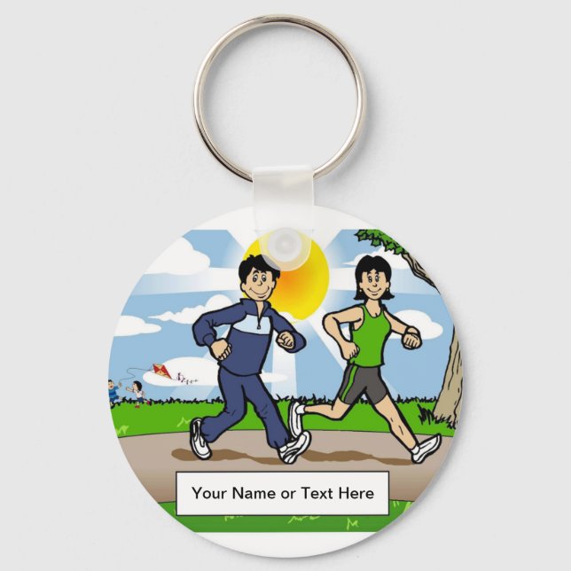 Jogger Runner- Couple Cartoon by PrintedPerfection Key Ring (Front)