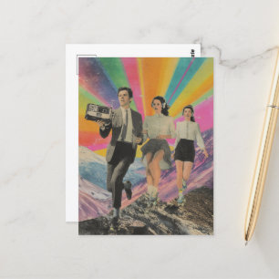 Jogging and Skating on the Mountain Ridge Surreal Postcard