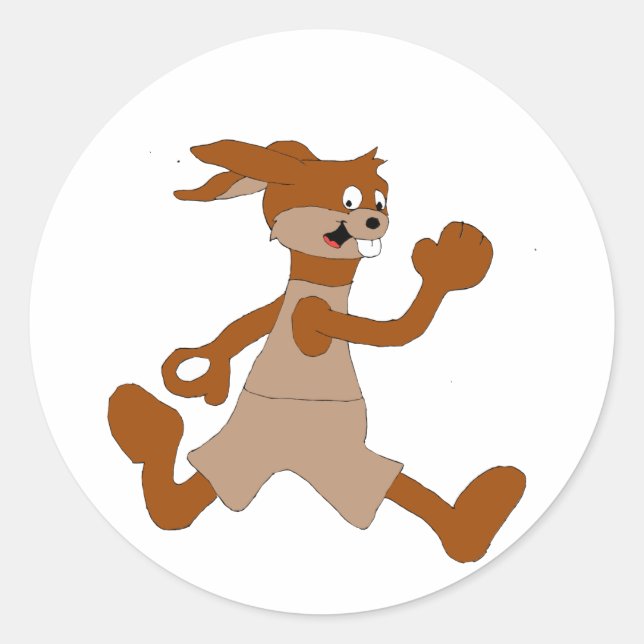Jogging Cartoon Rabbit Classic Round Sticker (Front)