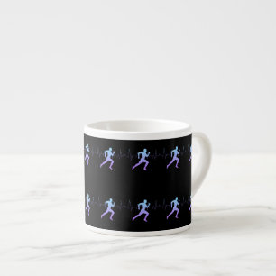 Jogging - Runners Silhouette with Heartbeat Black Espresso Cup