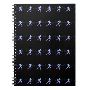 Jogging - Runners Silhouette with Heartbeat Black Notebook