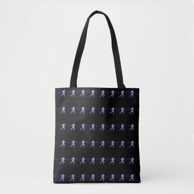 Jogging - Runners Silhouette with Heartbeat Black Tote Bag (Front)