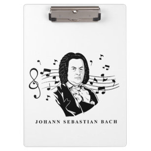 Johann Sebastian Bach Portrait and Bust with Notes Clipboard