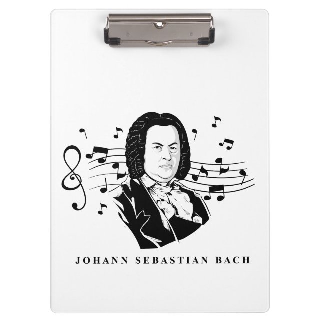Johann Sebastian Bach Portrait and Bust with Notes Clipboard (Front)