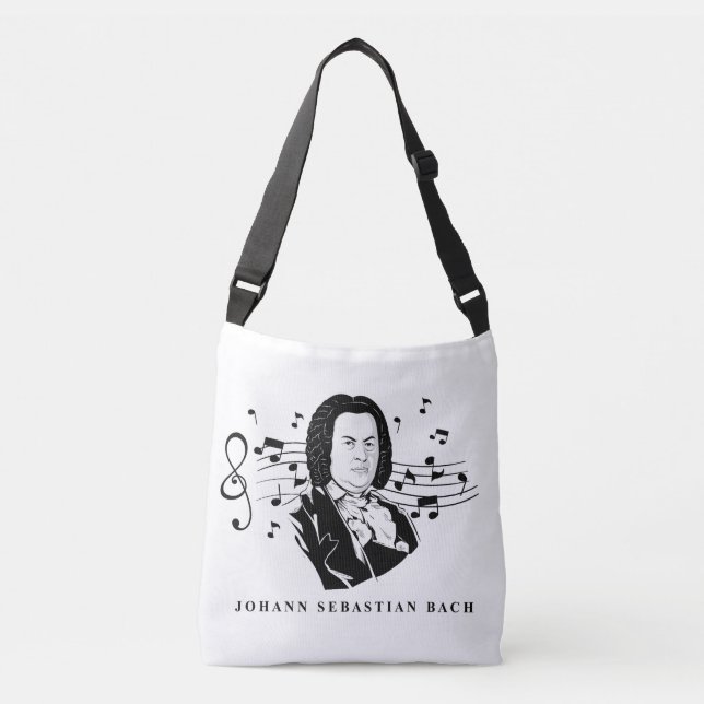 Johann Sebastian Bach Portrait and Bust with Notes Crossbody Bag (Front)