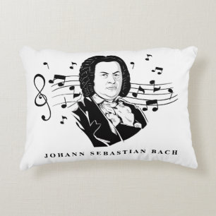 Johann Sebastian Bach Portrait and Bust with Notes Decorative Cushion