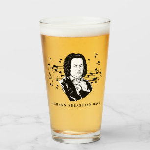 Johann Sebastian Bach Portrait and Bust with Notes Glass