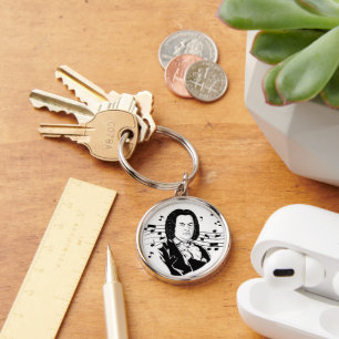 Johann Sebastian Bach Portrait and Bust with Notes Key Ring