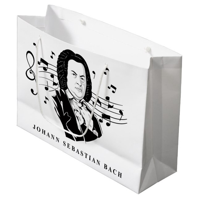 Johann Sebastian Bach Portrait and Bust with Notes Large Gift Bag (Front Angled)