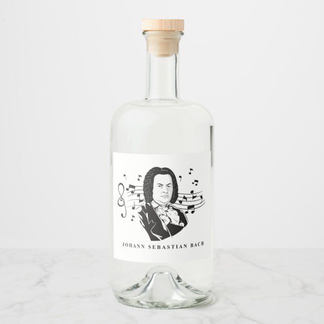 Johann Sebastian Bach Portrait and Bust with Notes Liquor Bottle Label (Front)