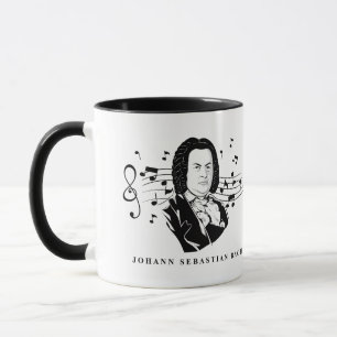 Johann Sebastian Bach Portrait and Bust with Notes Mug