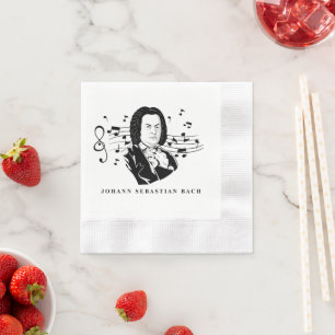 Johann Sebastian Bach Portrait and Bust with Notes Napkin