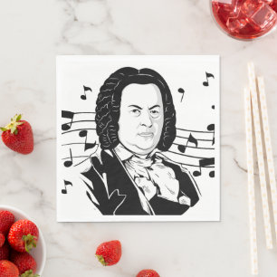 Johann Sebastian Bach Portrait and Bust with Notes Napkin