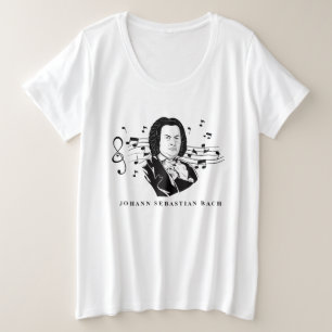 Johann Sebastian Bach Portrait and Bust with Notes Plus Size T-Shirt