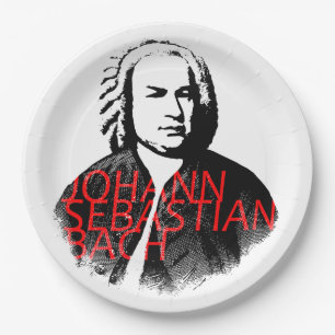 Johann Sebastian Bach portrait and red letters Paper Plate